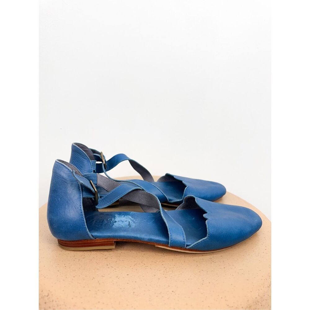 ELF Made by Hand Women’s Blue Mangrove Cross-Strap Leather Ballet Flats